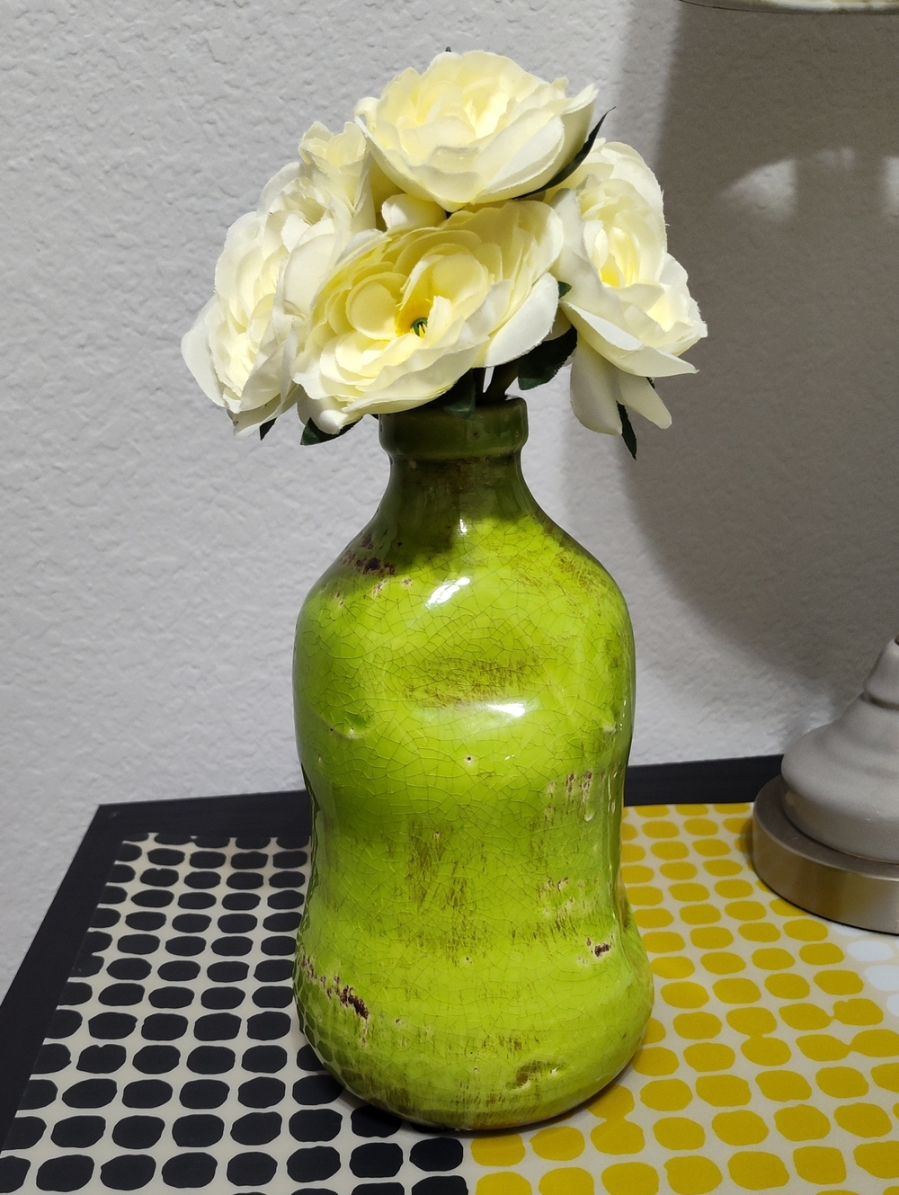 Hobby Lobby Distressed Crockery Vase w/White Peonies, 8"